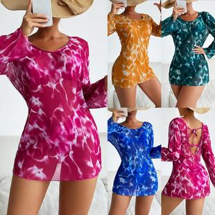 sleeved long tie dye piece swimsuit three bikini