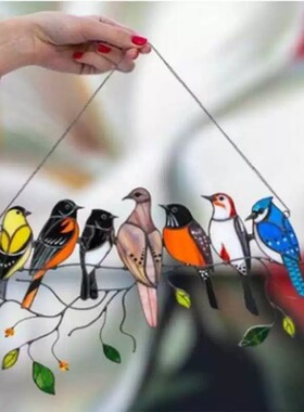 birds stained glass window hangings独立站家居装饰挂件小鸟