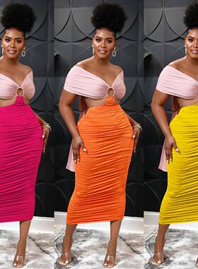 clothing womens dress pleated hollow backless tight casual