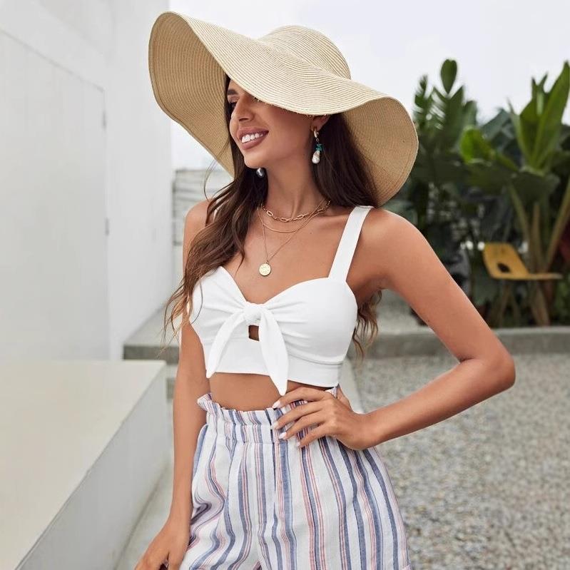 straw outdoor beach visors cap women foldable seaside