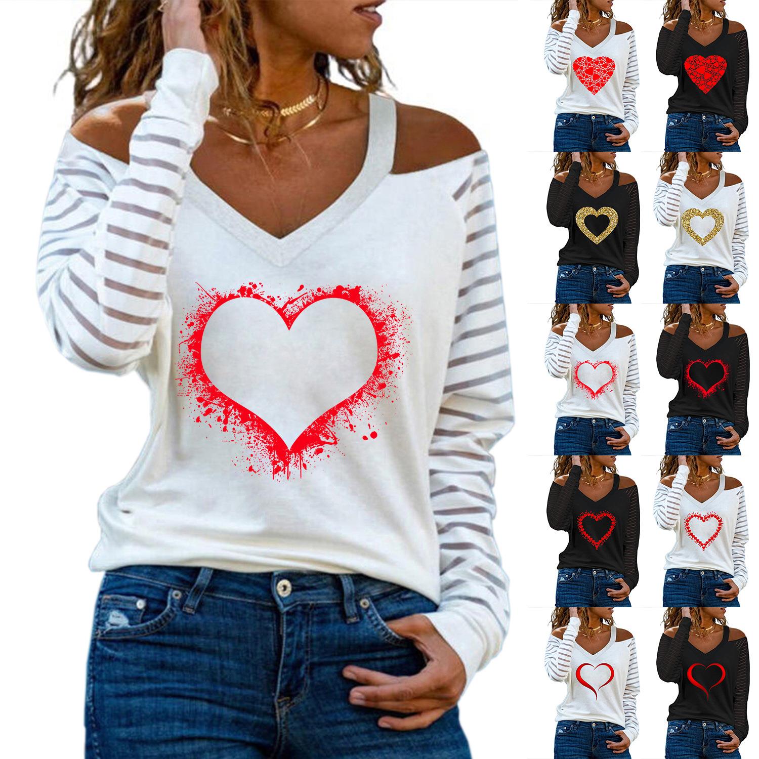 Womens red long V-neck of heart transparent variety sleeves