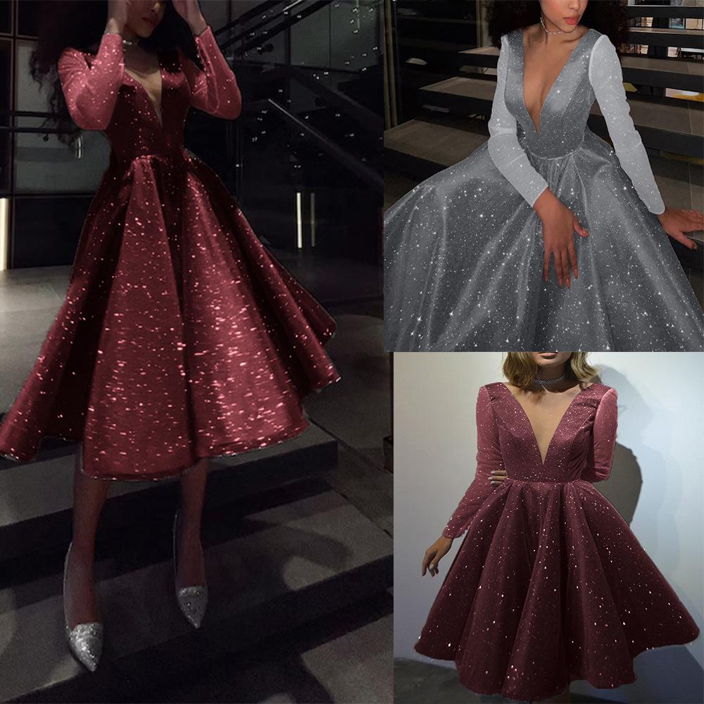 sparkling evening dresses  robe longue long sleeves