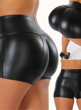 nightclub peach leather pants sexy hip Hip-lifting shorts