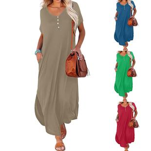 Dress Short neck Sleeve Button length Mid Slit Loose