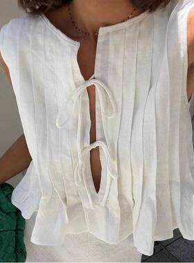 Womens cotton and linen blouse with straps