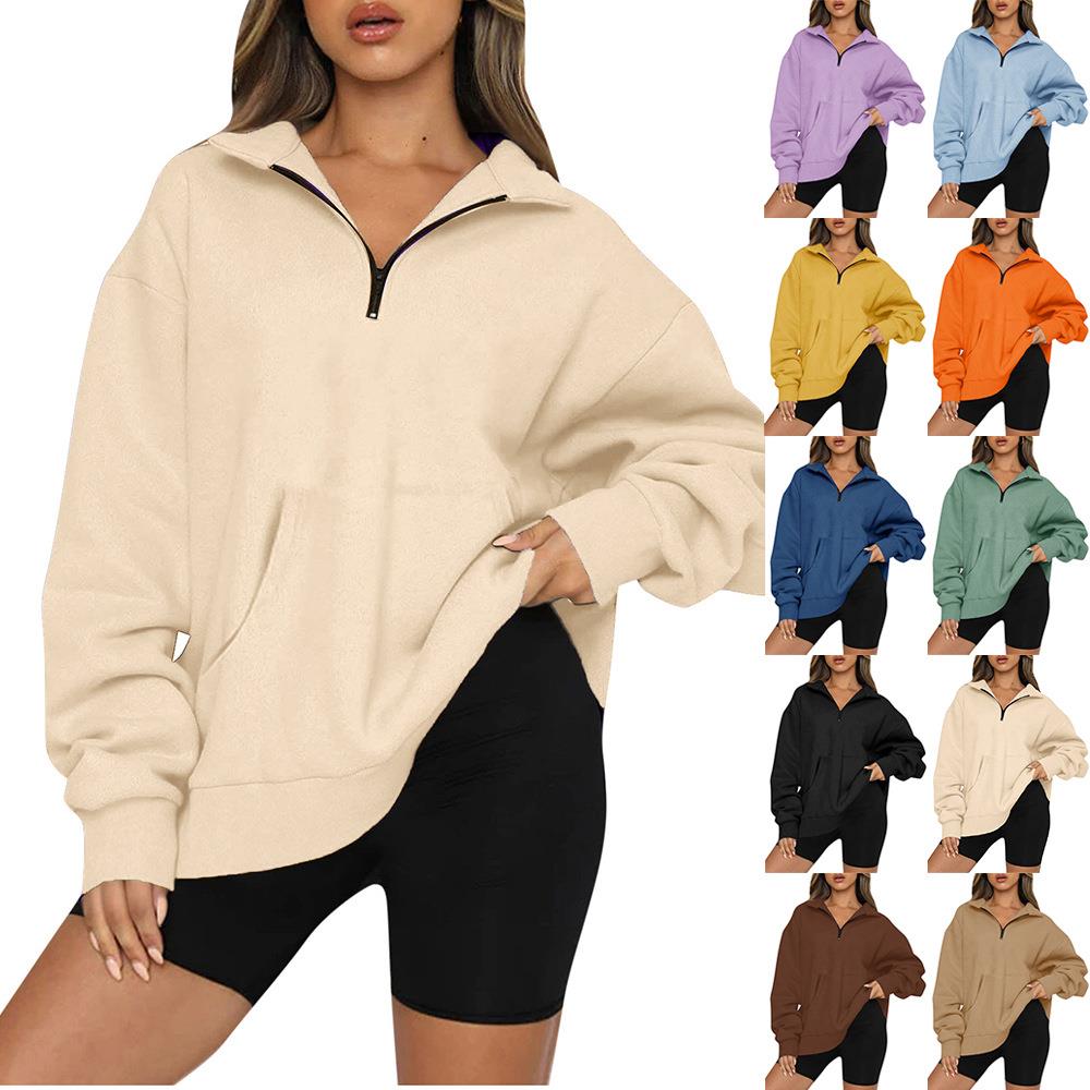 Women's fleece top loose pocket sweatshirt