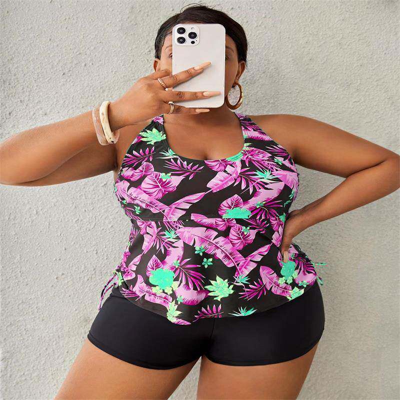 Large size suspender two-piece swimsuit for women boxer