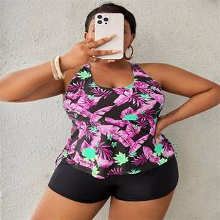 Large size suspender two-piece swimsuit for women boxer