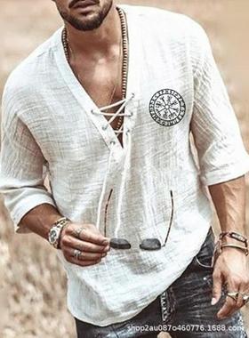 Men's chest tie cornrow sleeve T-shirt