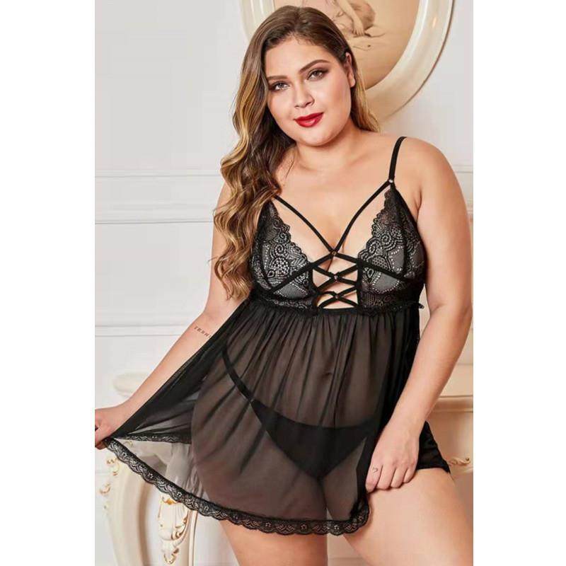 underwear splicing lace pajamas sexy see-through size plus