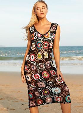 vest womens colorful dress flower sweater blouse maxi