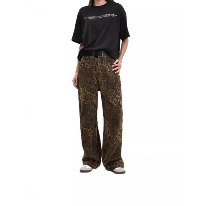 straight casual casual leopard pants print slim loose leg
