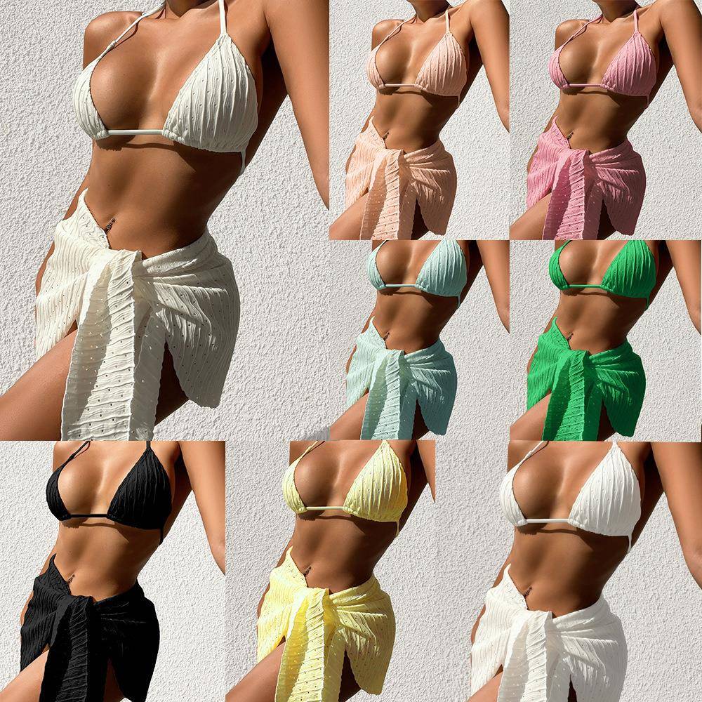 Sexy bikini three-piece set halter neck triangle high waist