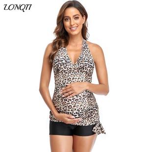 Pregnant womens swimsuit digital belly-covering lace-up