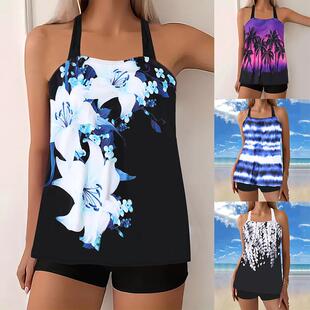 Two-piece plus size swimsuit for women boxer swimsuit skirt