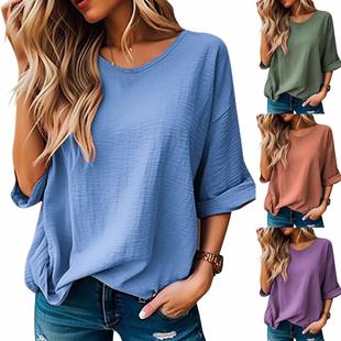 pullover sleeve Womens shirt solid half round color neck