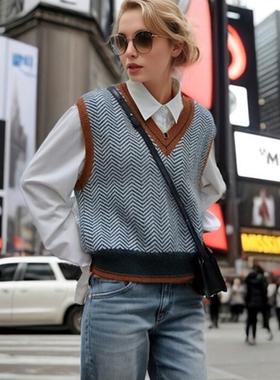 Vest Wave Vest Striped Knitted Colorblocking Top Sleeveless