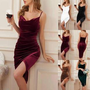 female dress evening dress suspender velvet pleated slit