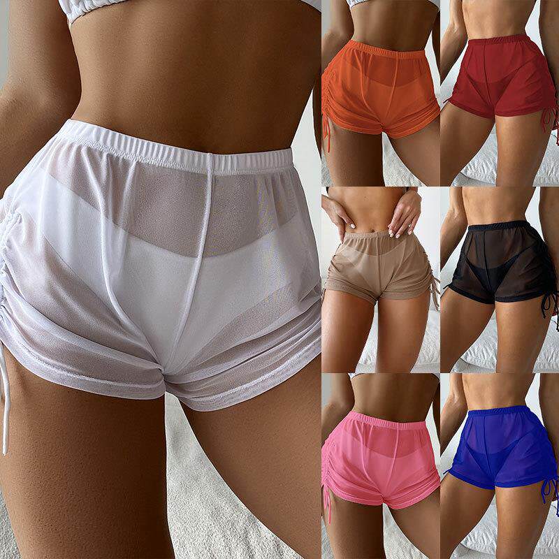 swimming solid four-corner shorts mesh beach color bikini