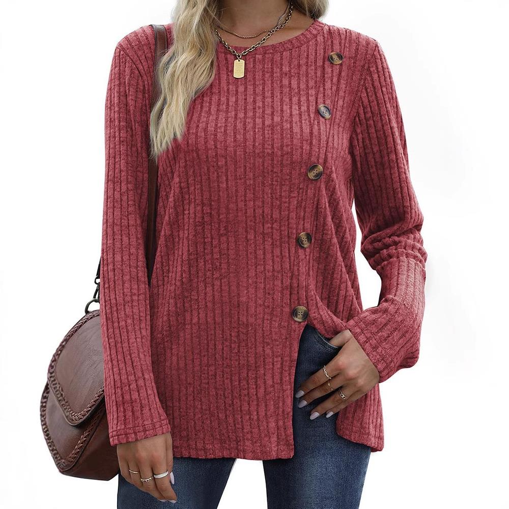 Button T-shirt womens fashion casual solid color