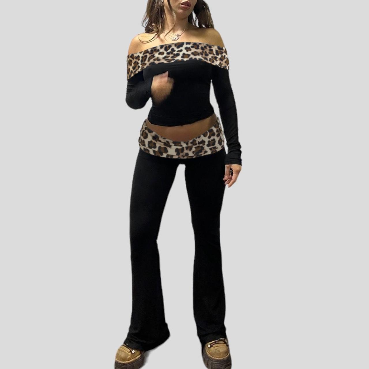 Flared Casual Top Leopard Print Long-sleeved Pants