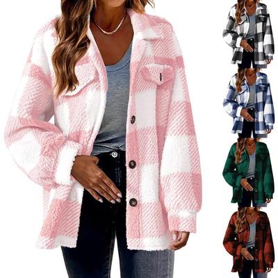 jacket turn-down plaid fall wear fleece stylish women for