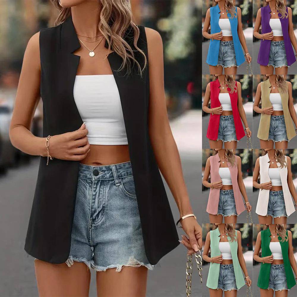 women blazer jacket solid color sleeveless blazer vest