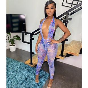 Mesh Jumpsuit Nightclub Ladies Neck through See Fashion