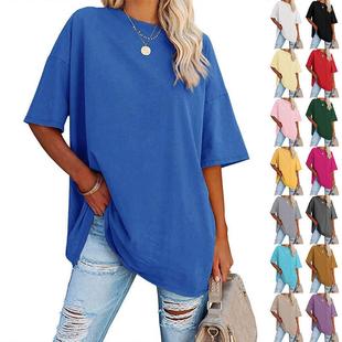Neck Short Round Shoulder Loose Top Drop Sleeve