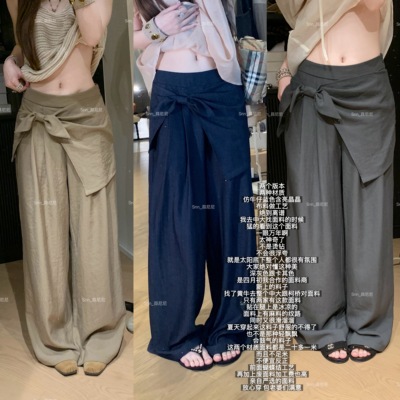 蒜尼尼【满级裤型】定制面料蝴蝶结造型直筒显瘦西装裤女7001
