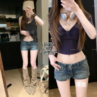 蒜尼尼【复古洗水全弹两粒扣】牛仔短裤包裹感很强显瘦裤子女5004