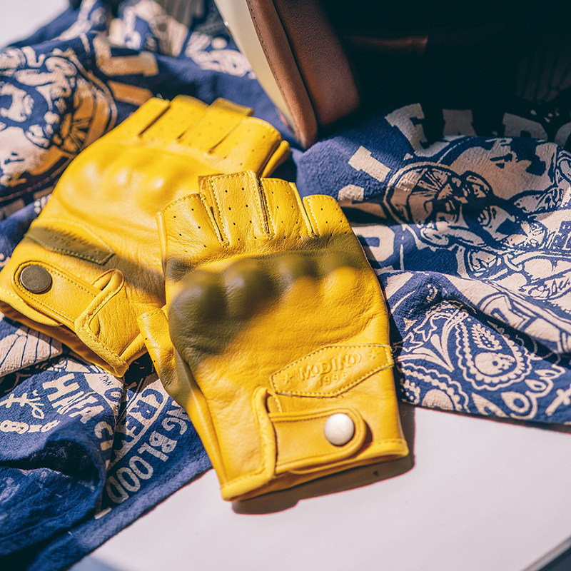 Modino四季骑行全指半指复古手套哈雷机车手套男女羊皮摩托车