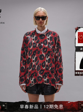 R13 2026早春新品 慵懒舒适复古豹纹街头潮流针织衫毛衣