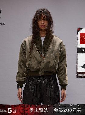 R13 美式经典飞行夹克简约复古宽松拉链领短外套女