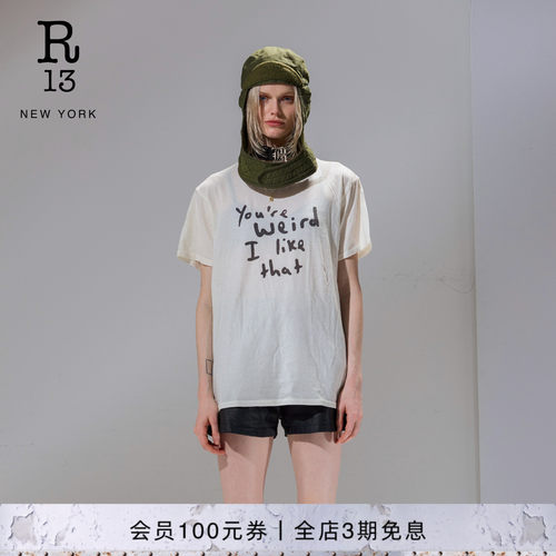 R13宽松字母印花圆领T恤