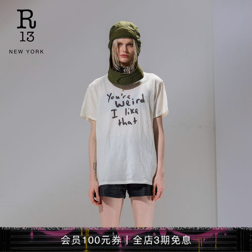 R13宽松字母印花圆领T恤