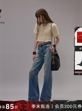【季末甄选】R13 明星同款CHARLOTTE高腰微喇自然做旧牛仔裤