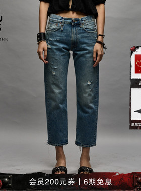 【品牌经典】R13 BOYFRIEND 中腰毛边露踝直筒牛仔裤明星同款