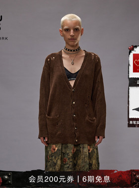 R13 宽松破洞做旧解构感针织开衫毛衣