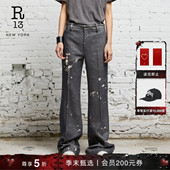 微喇泼墨印花设计休闲羊毛西裤 修身 明星同款 R13