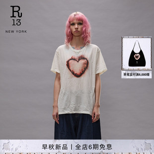 R13 2026早秋新品宽松圆领数码印花爱心短袖T恤