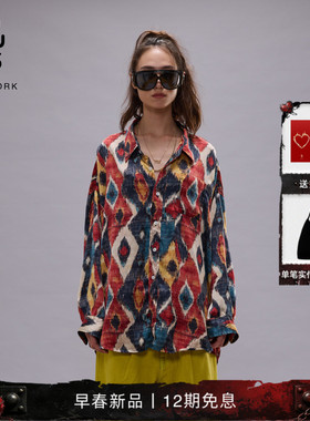 R13 2026早春新品 宽松落肩设计桑蚕丝数码印花衬衫