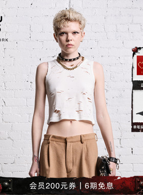 【品牌经典】R13 TANK 简约撕裂破洞内搭复古圆领背心男女同款