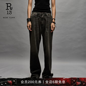 中腰褶皱设计复古水洗阔腿牛仔裤 DAMON R13 男女同款 品牌经典