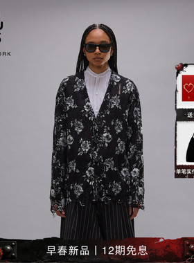 R13 2026早春新品 慵懒休闲个性复古印花针织衫毛衣开衫