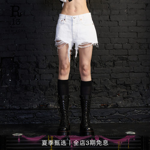 R13 2026春夏新品 BOYFRIEND宽松阔腿复古水洗做旧牛仔短裤