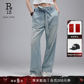明星同款 R13 VENTI 腰带款 水洗低裆阔腿牛仔裤