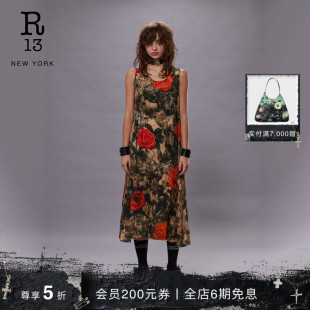 无袖 法式 中长裙复古朋克迷彩玫瑰背心连衣裙 2025春夏新品 R13