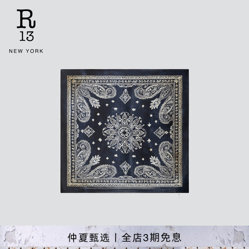 R13做旧印花头巾丝巾