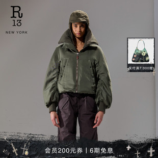 高领橄榄绿色飞行夹克棉服外套 宽松休闲短款 R13 2025秋冬新品